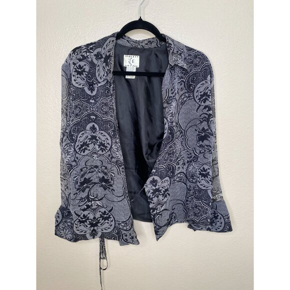 Vintage Ice Womens Black Wrap Jacket XL‎ long sleeve silk floral paisley flare - Picture 2 of 6